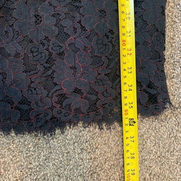 Vintage Lace Black Mini Dress Bodycon 90s Extra Small XS Red Fringe - Picture 7 of 7